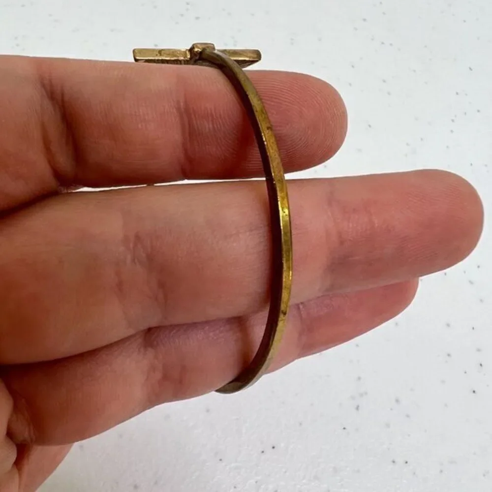 Minimalist Bracelet Stone Geometric Cuff Marble Black‎ White Gold Tone Arrow